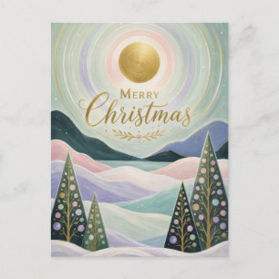 Christmas Golden Sun Pastel Mountain Landscape Holiday Postcard