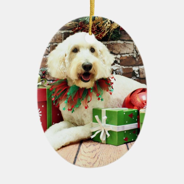 Christmas - GoldenDoodle - Biscuit Ceramic Tree Decoration (Front)