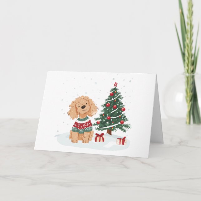 Christmas Goldendoodle Dog Card (Front)