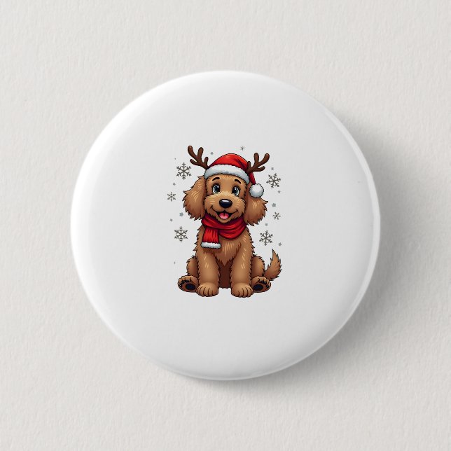 Christmas Goldendoodle Dog Reindeer Holiday Doodle 6 Cm Round Badge (Front)