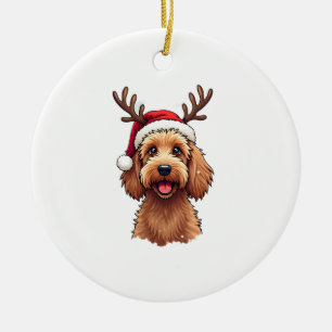 Christmas Goldendoodle Dog Reindeer Holiday Doodle Ceramic Tree Decoration