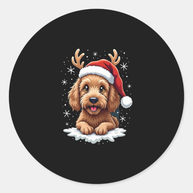 Christmas Goldendoodle Dog Reindeer Holiday Doodle Classic Round Sticker (Front)