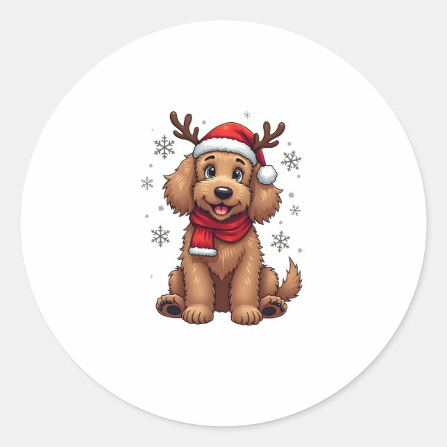 Christmas Goldendoodle Dog Reindeer Holiday Doodle Classic Round Sticker (Front)