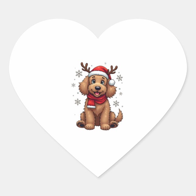 Christmas Goldendoodle Dog Reindeer Holiday Doodle Heart Sticker (Front)