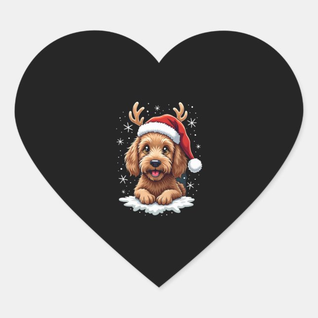 Christmas Goldendoodle Dog Reindeer Holiday Doodle Heart Sticker (Front)