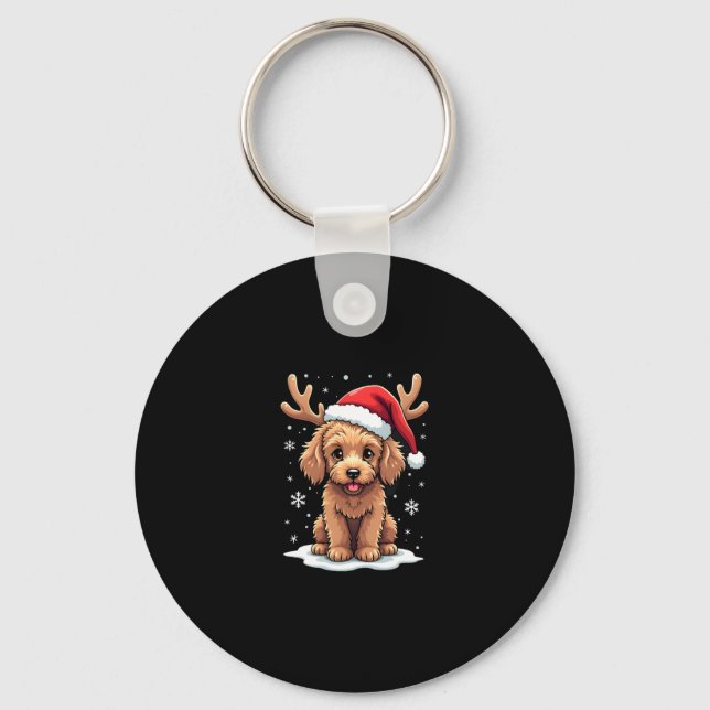 Christmas Goldendoodle Dog Reindeer Holiday Doodle Key Ring (Front)