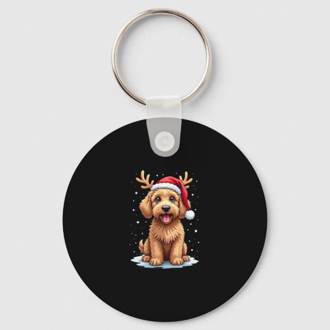 Christmas Goldendoodle Dog Reindeer Holiday Doodle Key Ring (Front)