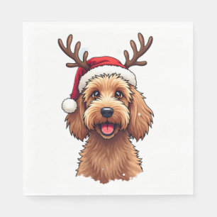 Christmas Goldendoodle Dog Reindeer Holiday Doodle Napkin