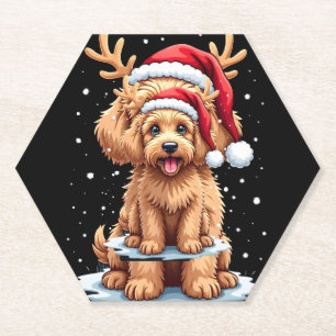 Christmas Goldendoodle Dog Reindeer Holiday Doodle Paper Coaster
