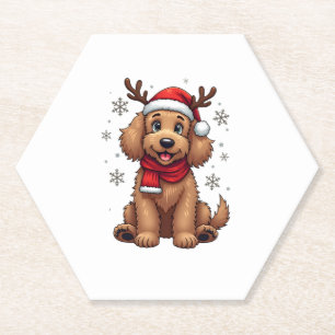 Christmas Goldendoodle Dog Reindeer Holiday Doodle Paper Coaster