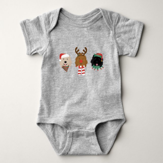 Christmas Goldendoodle Dogs Baby Bodysuit (Front)