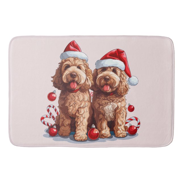 Christmas Goldendoodle Dogs Bath Mat (Front)