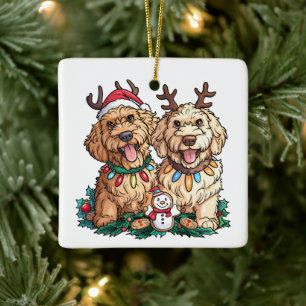 Christmas Goldendoodle Dogs Ceramic Ornament