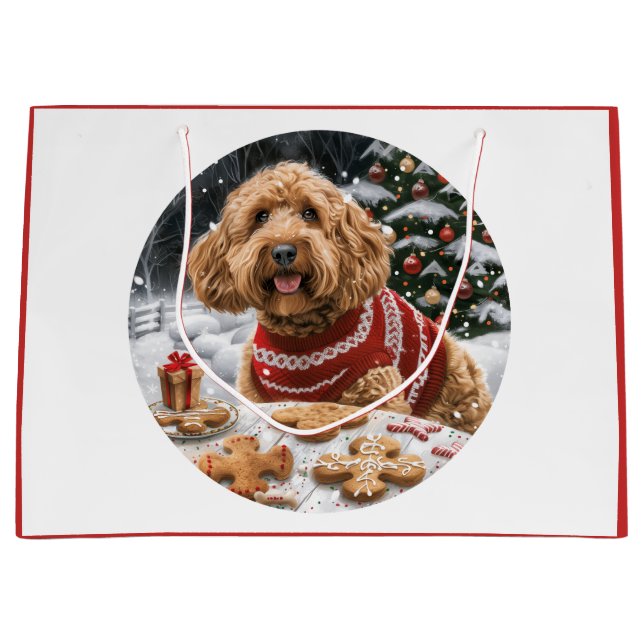 Christmas Goldendoodle Dogs Large Gift Bag (Front)
