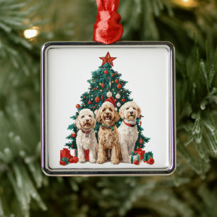 Christmas Goldendoodle Dogs Metal Tree Decoration