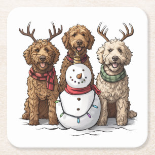Christmas Goldendoodle Dogs Square Paper Coaster
