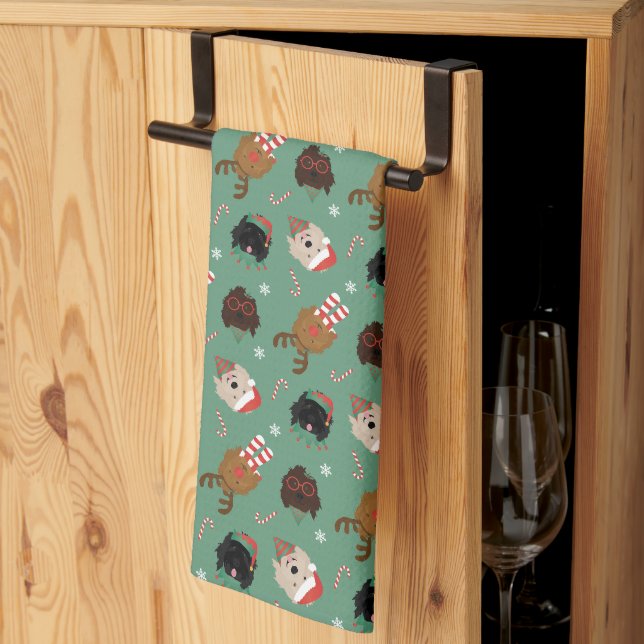 Christmas Goldendoodle Dogs Tea Towel (Thirds Fold)
