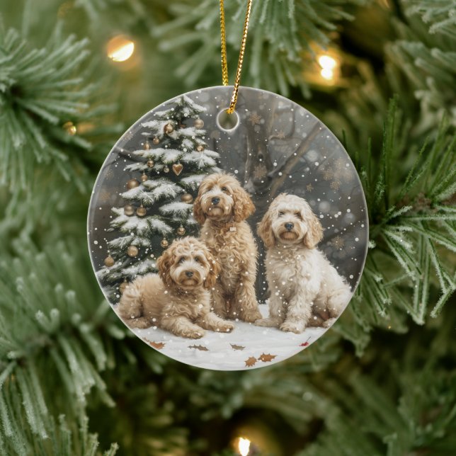 Christmas Goldendoodle Puppy Dogs Ceramic Tree Decoration (Tree)