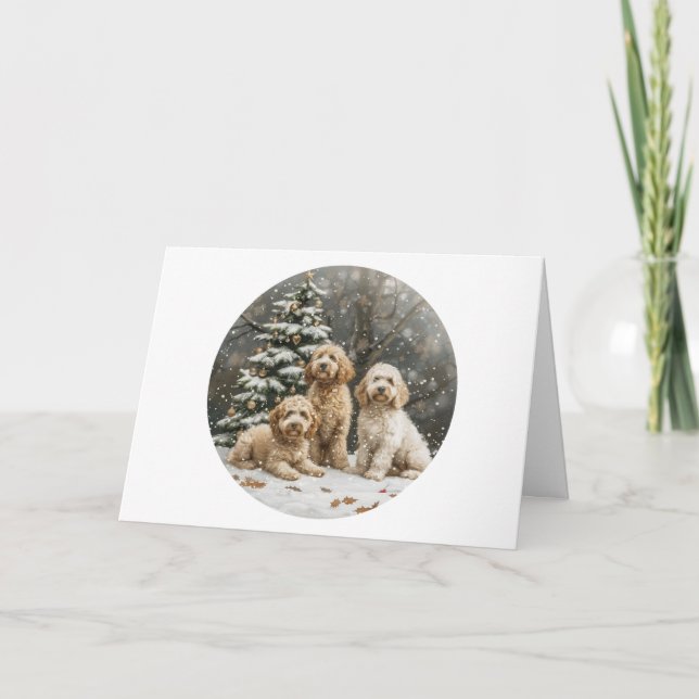 Christmas Goldendoodle Puppy Dogs Holiday Card (Front)