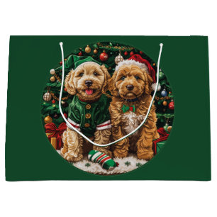 Christmas Goldendoodle Puppy Dogs Large Gift Bag