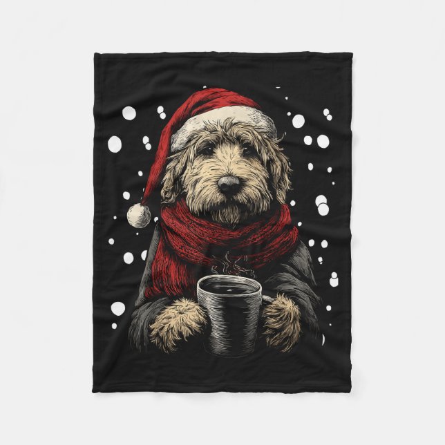 Christmas Goldendoodle Santa Hat Coffee Lover Funn Fleece Blanket (Front)