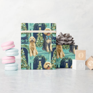 Christmas Goldendoodle Vignette Wrapping Paper