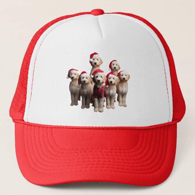 Christmas Goldendoodle, Xmas Labradoodle Dog Trucker Hat (Front)