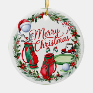 Christmas Golf Ball and Bag Ceramic Tree Decoration