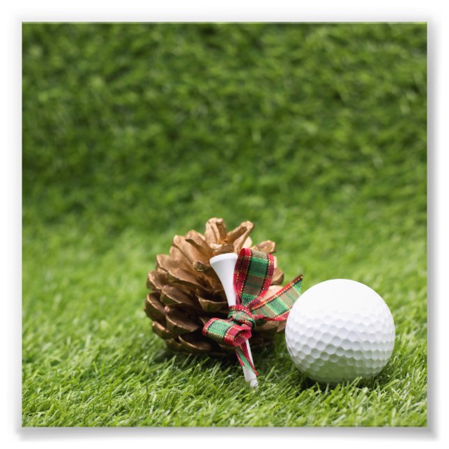 Christmas Golf ball and pine cone for golfer Photo Print (Front)