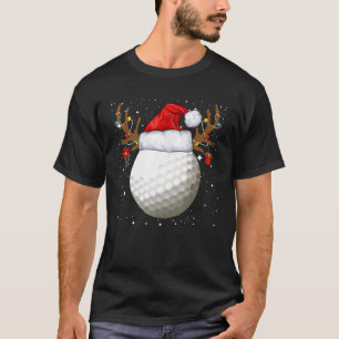Christmas Golf Ball Santa Hat Reindeer Xmas Lights T-Shirt
