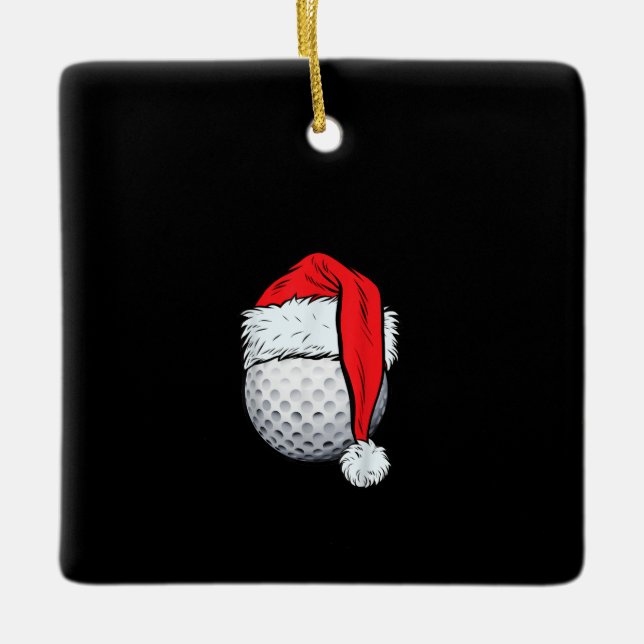 Christmas Golf Ball Santa T Hat Funny Sport Xmas Ceramic Ornament (Front)