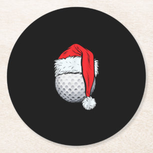 Christmas Golf Ball Santa T Hat Funny Sport Xmas Round Paper Coaster