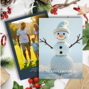 Christmas Golf Ball Snowman • Family Photo Navy Holiday Card