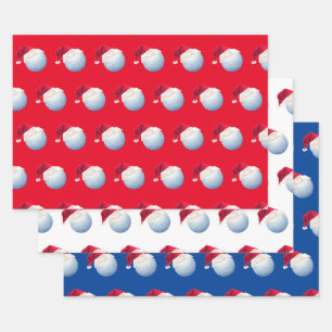 Christmas Golf Ball Sports Santa Holiday Set Wrapping Paper Sheet