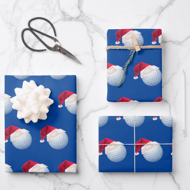 Christmas Golf Ball Sports Santa Holiday Set Wrapping Paper Sheet (Front)