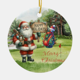 Christmas Golf Ball with Santa Claus Ceramic Tree Decoration