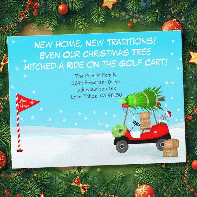 Christmas Golf Cart With Moving Boxes Golf Announcement Postcard (Creator Uploaded)