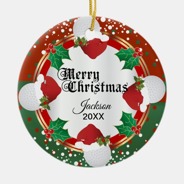 Christmas Golf Design | DIY Name Ceramic Tree Decoration (Front)
