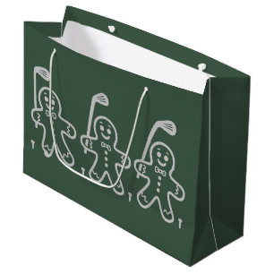 Christmas Golf Gingerbread Man Golfing Large Gift Bag