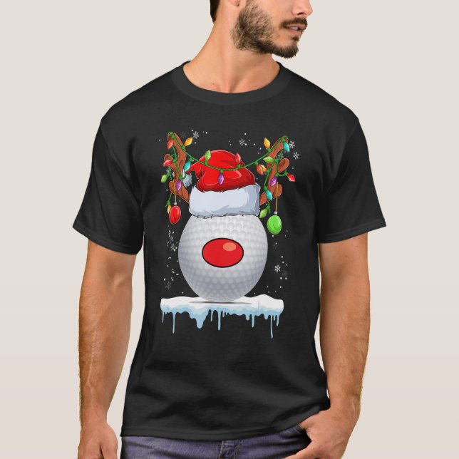 Christmas Golf Reindeer Santa Hat Light Xmas Boys  T-Shirt (Front)
