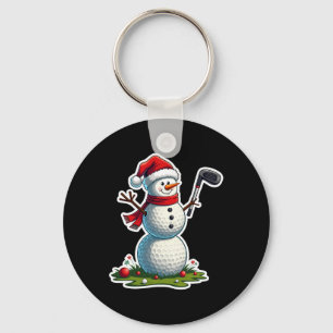 Christmas Golf Snowman Santa Hat Funny Golf Lover Key Ring
