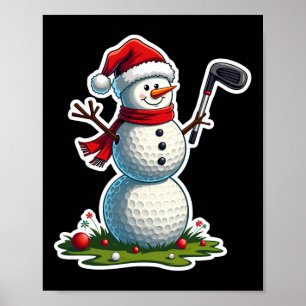 Christmas Golf Snowman Santa Hat Funny Golf Lover  Poster