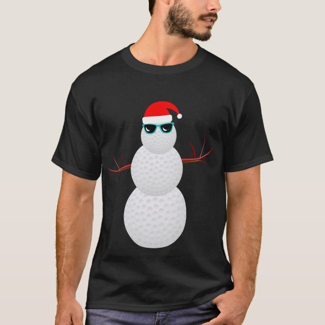 Christmas Golf Snowman Santa Hat Gift T-Shirt (Front)
