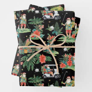 Christmas Golf Summer Santa Watercolor Pattern  Wrapping Paper Sheet