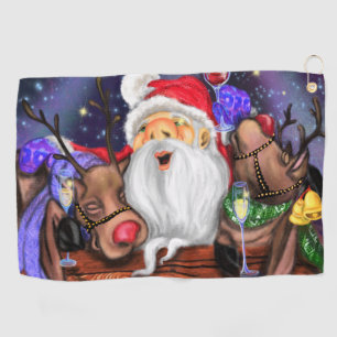 Christmas Golf Towel Santa and Reindeers Fun