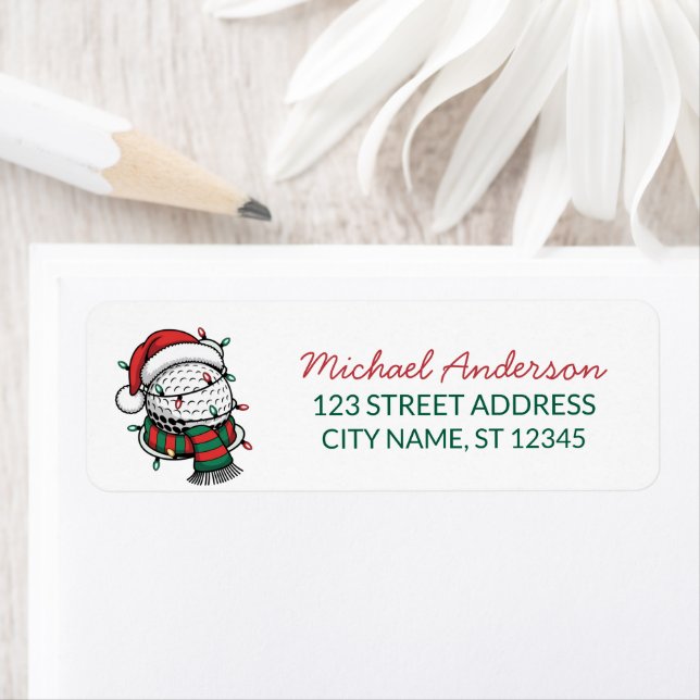 Christmas Golf With Santa Hat Return Address       (Insitu)