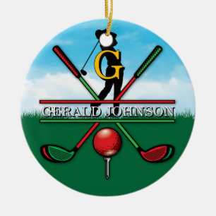 Christmas Golfer Monogram  Design Ceramic Tree Decoration