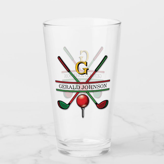 Christmas Golfer Monogram  Design Glass (Front)