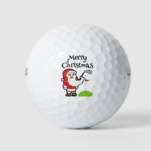 Christmas Golfer with Santa Claus hold golf iron Balls
