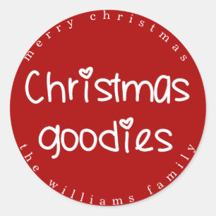 Christmas Goodies - Personalized Red Classic Round Sticker